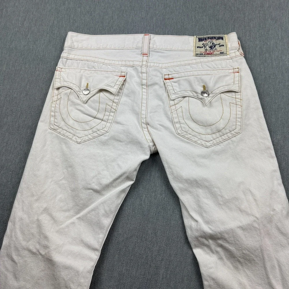 Vintage True Religion Jeans Men 38 Fit 38X33 White Straight Flap Pocket Made USA